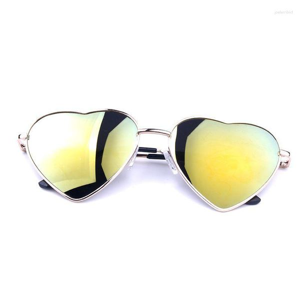 Gafas de sol Moda en forma de corazón para mujeres de verano Lentes reflectantes de metal Gafas de sol Estilo deportivo Vidrio