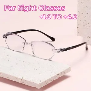 Zonnebrillen mode high definition presbyopia glazen diamant gesneden randloze ultralichte trend oudere anti-blue lezing