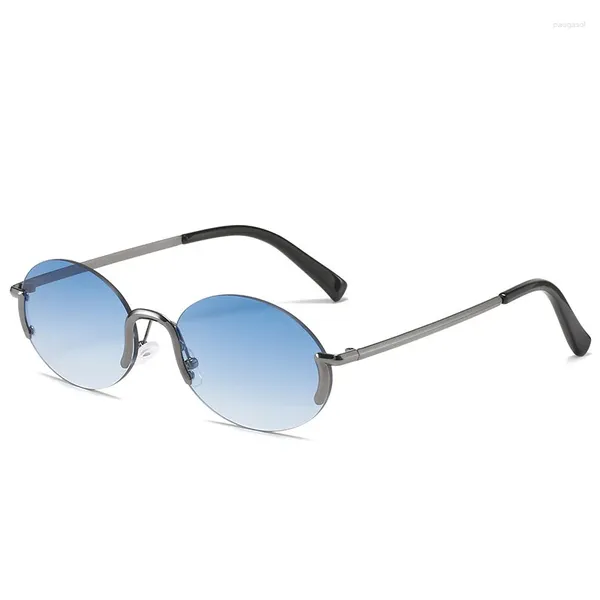Lunettes de soleil mode Hip Hop Style sans cadre femmes hommes 2024 Design lunettes de soleil ovales lunettes sans monture UV400 lunettes