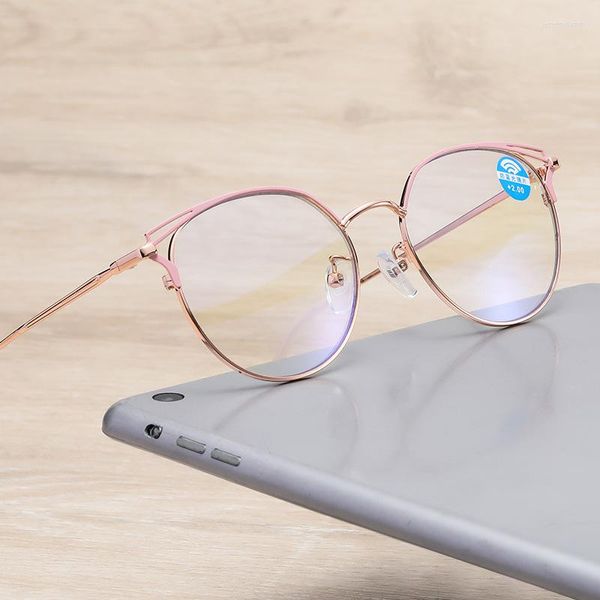Lunettes de soleil Fashion Lady's Pink Round Reading Glasses Anti-blue Anti-fatigue Magnifier For Computer