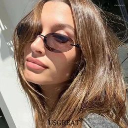 Lunettes de soleil ovales pour femmes, sans monture, Y2K, Sexy, épices, marque de styliste, rétro, sans cadre, Uv400, 2023