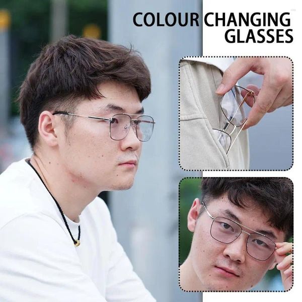 Gafas de sol Moda Pochromic Square Frame Gafas Anti Blue Color Cambio Hombres Mujeres Gafas Luces Computadora Vinta I5N2