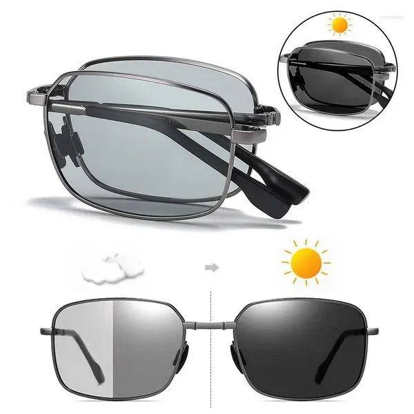Lunettes de soleil mode portables pliables pochromiques hommes conduite polarisée UV400 ombre rétro monture en métal lunettes