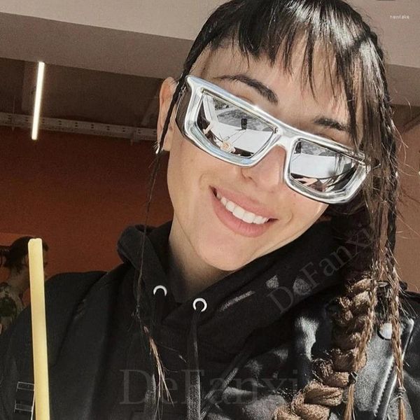 Gafas de sol Moda Punk Rectángulo Mujeres Futurista Y2K Plata Deporte Diseñador Gafas de sol Hombres Espejo Sombras cuadradas