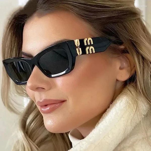 Lunettes de soleil Rectangle de la mode 2024 Femmes TRENDY CAT Eye Glasse de soleil Femme Designer Shades Eyewear Gafas de Sol