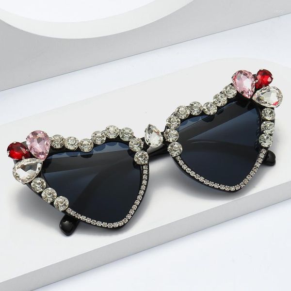 Gafas de sol de moda Retro en forma de corazón con diamantes para mujer, gafas de sol de tendencia de ojo de gato DIY, gafas de sol para la playa UV400