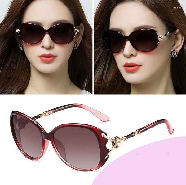 Gafas de sol de moda Retro perla mujer marca diseñador Vintage Polarizd gafas de sol femeninas Ins coloridas gafas negras