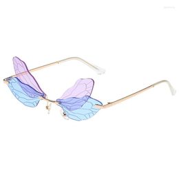 Zonnebril Mode Randloze Dragonfly Vlindervleugel Vrouwen Vintage Clear Ocean Lens Zonnebril Shades UV400 Mannen