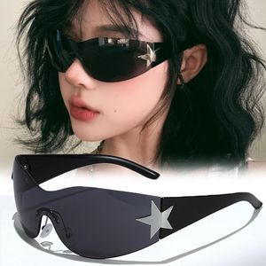 Lunettes de soleil mode sans monture une pièce lunettes de soleil Y2k étoile marée miroir hommes enrouler autour de conduite lunettes de sport pour les femmes