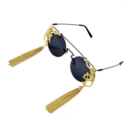 Lunettes de soleil rondes noires pour femmes, personnalité créative, lunettes à pompon en métal, nuances dorées, UV400, accessoires