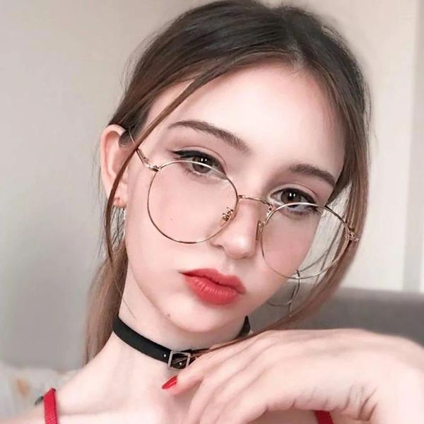 Lunettes de soleil Fashion Simple Unisexe Round Plain Lunes pour hommes Femmes Metal Frame de mariage Party Partye Hinge Spring