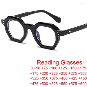 Zonnebril Mode Kleine Vierkante Leesbril Voor Vrouwen 2024 Anti Blauw Licht Punk Klinknagels Polygon Brillen Mannen Presbyopie