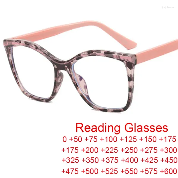 Lunettes de soleil Fashion carrée rose léopard anti-bleu Lunes de lecture de lumière Men Femmes TR90 Big Frame Forme les lunettes de clôture plus 2,25