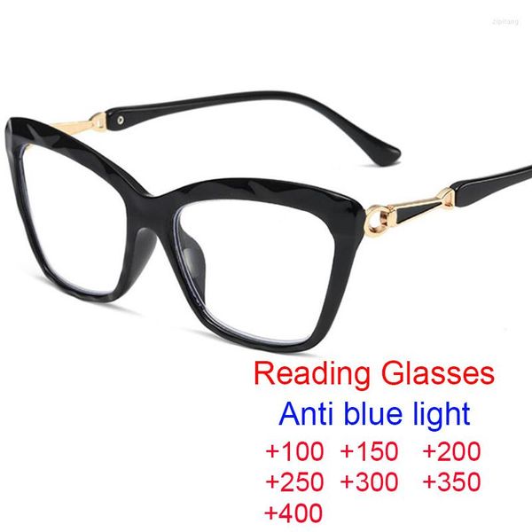 Gafas de sol Moda Ultraligero Ojo de gato Anti luz azul Gafas de lectura Mujeres Diseñador de lujo Anteojos de hipermetropía Gafas acabadas 2.5