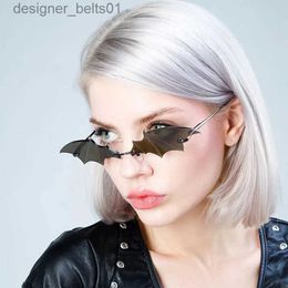 Zonnebril Fashion Vintage Bat Zonnebril Vrouwen Metalen Randloze Zonnebril Vrouwelijke Kleine Frame Kleurrijke Spiegel Luxe Oculos De Sol FemininoL231218