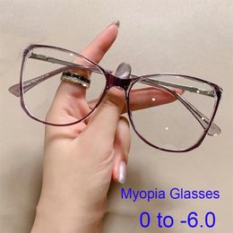Zonnebril Mode Vintage Bijziendheid Bril Unieke Dames Brillen Cat Eye Recept Kortzichtig -1 -2 -6 Anti Blauw Licht325M