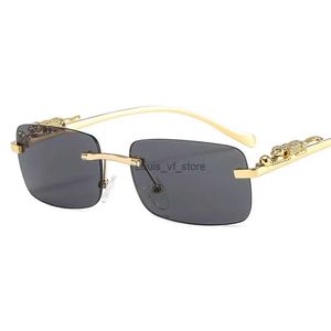 Gafas de sol Moda Vintage Sin montura Gafas de sol cuadradas Mujeres Hombres Diseñador de marca de lujo Popular Viajes Conducción Metal Cabeza de leopardo Gafas de sol H24223