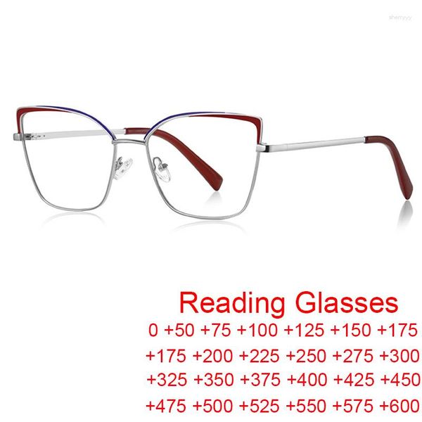 Gafas de sol de moda para mujer, gafas de lectura para ordenador, gafas de lujo de ojo de gato de Metal, antiluz azul, tendencia para hombre, montura de doble Color, gafas ópticas