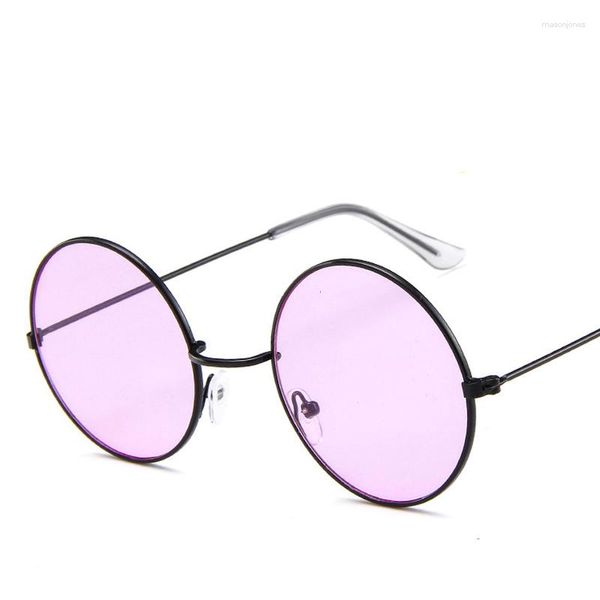 Lunettes de soleil mode femmes rétro rond marque concepteur petit cadre noir rose luxe miroirs métal lunettes de soleil UV400