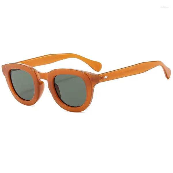 Lunettes de soleil mode femmes nuances rondes UV400 Vintage rivets géométriques luxe lunettes de créateur hommes marron lentille claire lunettes de soleil