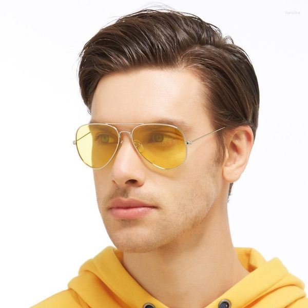 Lunettes de soleil mode lentille jaune Vision nocturne pour hommes lunettes en métal conducteurs de voiture Anti-éblouissement lunettes de soleil femmes conduite Y96
