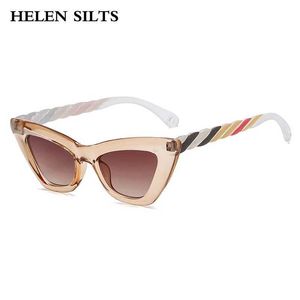 Zonnebrillen Modieuze cat eye-zonnebril voor dames, luxe merk punk, veelkleurige retro zonnebril voor dames, bruin Ins populaire damesbril UV400 J240322