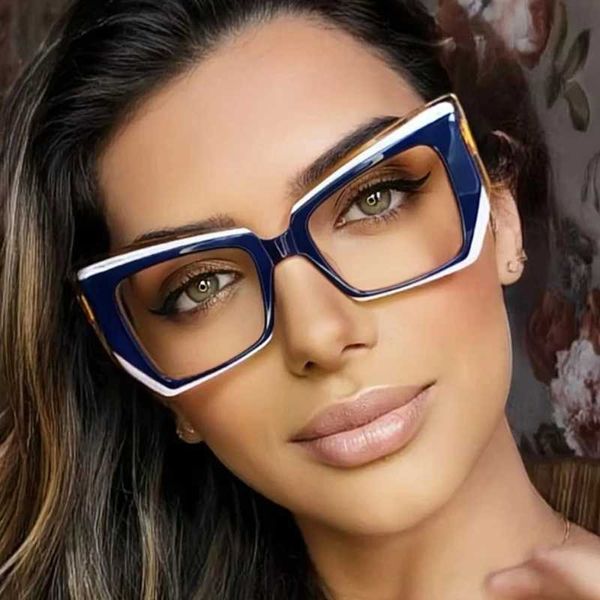 Gafas de sol de diseño poligonal de lujo marco de anteojos para mujeres de lente de lectura fotográfica anti azul.