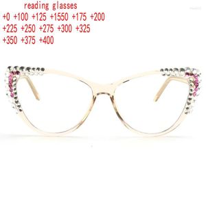 Lunettes de soleil femme oeil de chat Bling ordinateur lunettes de lecture Anti lumière bleue bloquant pour les femmes mode strass loupe lecteur XN