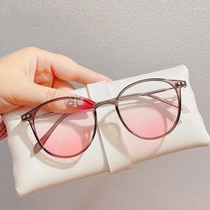 Lunettes de soleil femme classique lentille rose lunettes unies haute qualité ronde ordinateur ultraléger lunettes de lunettes optiques pour les femmes