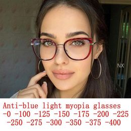 Lunettes de soleil Finies Myopie Glasses Femmes Cat Eye Eyeglass Frame Metal Designer Vintage Fashion Anti-Blue Light Prescription NX269R