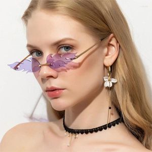 Lunettes de soleil Flamme Soleil Mode Protection UV Dames Femmes Sans Monture Miroir Lentille Étroite Glasse