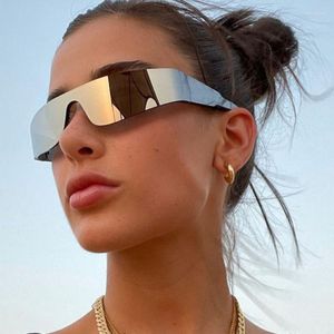 Gafas de sol Flat Top Moda Punk Mujeres Y2K Gafas de sol Hombres Espejo Gafas de una pieza 2000S 90S Gafas estéticas