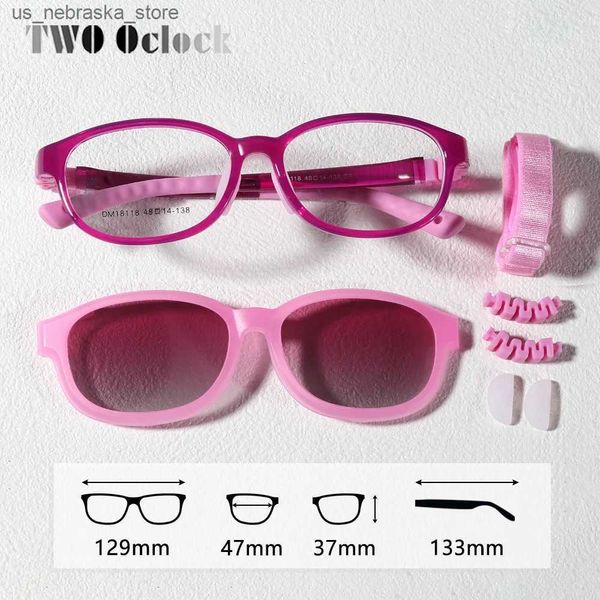 Lunettes de soleil Flexibles 2-en-1 Childrens de soleil Clip sur des verres Girl Uv400 0 Cadre optique de diode rose Q240410