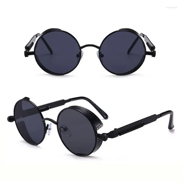 Lunettes de soleil FOENIXSONG Mode Steampunk Ronde Pour Hommes Femmes Noir Brun Wrap Rétro Lunettes De Soleil Miroir Lunettes De Soleil