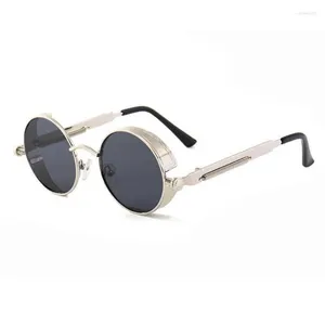 Lunettes de soleil FOENIXSONG Femmes Rondes Pour Hommes Femmes Gothique Steam Punk Noir Marron Rétro Lunettes De Soleil Hommes Miroir Lunettes