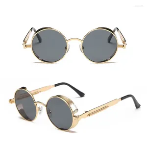 Gafas de sol FOENIXSONG Redondas para hombres Mujeres Gótico Steam Punk Negro Marrón Gris Retro Steampunk Gafas de sol Espejo Gafas