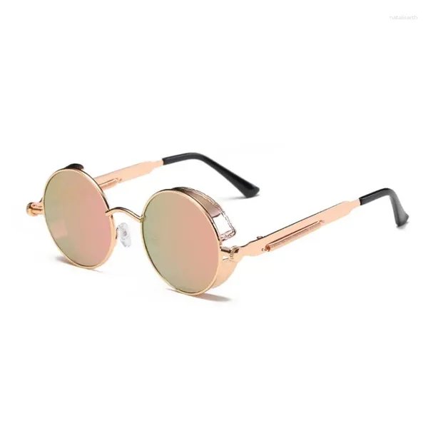 Lunettes de soleil FOENIXSONG Femmes Rondes Pour Hommes Femmes Gothique Steam Punk Noir Marron Rétro Lunettes De Soleil Miroir Lunettes