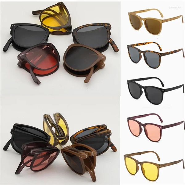 Gafas de sol plegables Mujeres Polarizadas Gasas de sol Hombres Visión nocturna Conducción de gafas de sol portátiles con estuche