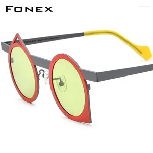 Lunettes de soleil Fonex Pure Titanium Men 2024 Colorful Retro Fashion Irregluar Polarisé pour les femmes UV400 Nuances F85801T