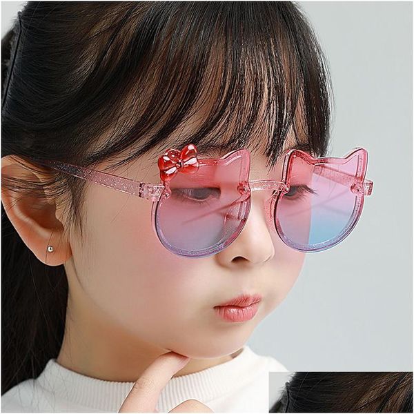 Lunettes de soleil pour enfants enfants noeud papillon forme yeux de chat en plastique mignon garçon fille articles de fête d'anniversaire P Ograph Show décor rose marron noir Dh4Fh