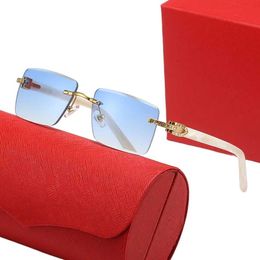 Sonnenbrillen für Männer, blaue Sonnenbrille, Damen, rahmenlose Polaroid-Brille, modischer Luxus-Holzrahmen, adumbral, Outdoor-Strandbrille, Desinger-Sonnenbrille