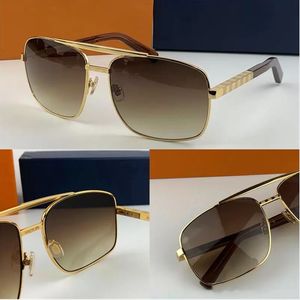 Gafas de sol para hombre Verano 0259 Estilo Anti-Ultravioleta Retro Placa Actitud Metal UV Corte Cuadrado Oro Marrón Gafas Caja aleatoria