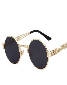 Zonnebrillen voor mannen metaal gotische steampunk wrap oogglazen ronde tinten merkontwerper zonnebrillen spiegel hoge kwaliteit UV4005507134