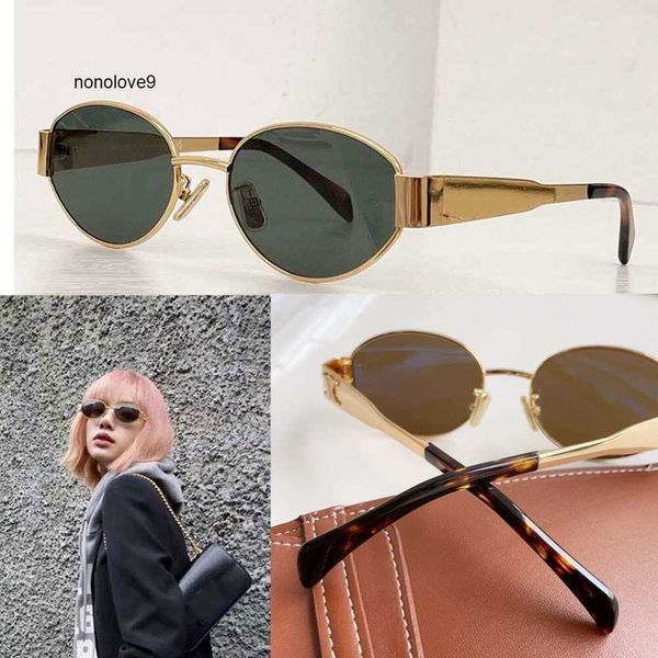 Gafas de sol para mujeres y hombres Arc de Triomphe Gafas de sol con montura ovalada CL40235 Marco de espejo de alambre dorado para mujer Lente verde Pata de espejo de metal Triplete Firma en las patillas