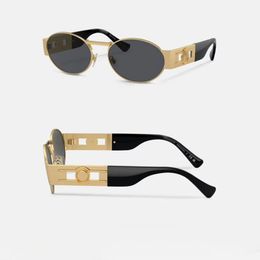 Gafas de sol para mujer Marco ovalado VE2264 Gafas de lujo Pata de espejo de calidad de metal galvanizado Logotipo de cabeza estereoscópica Hombres gafas de sol de diseñador caja original