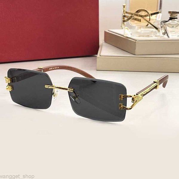 Gafas de sol para mujer Verano en forma de C 0140 Estilo Anti-ultravioleta Retro Placa Pantera Gafas Leopardo Metal Marco dorado Sin marco Vidrio de madera