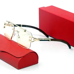 Lunettes de soleil pour femmes d'été en forme de C 7234 style anti-ultraviolet rétro plaque panthère lunettes léopard métal cadre doré sans cadre en bois lunettes de mode avec boîte