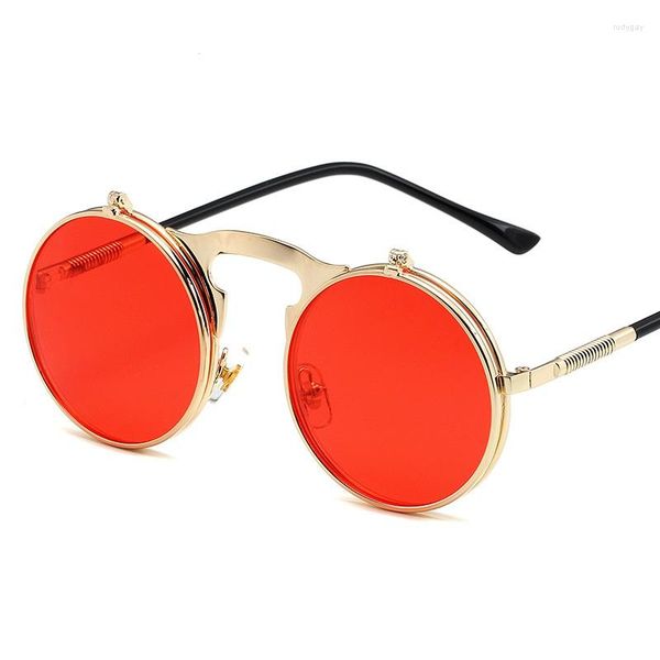 Gafas de sol Foxi Pipi 2023 Vintage Steampunk Flip Retro Round Metal gafas de sol para hombres y mujeres marca diseñador círculo Oculos