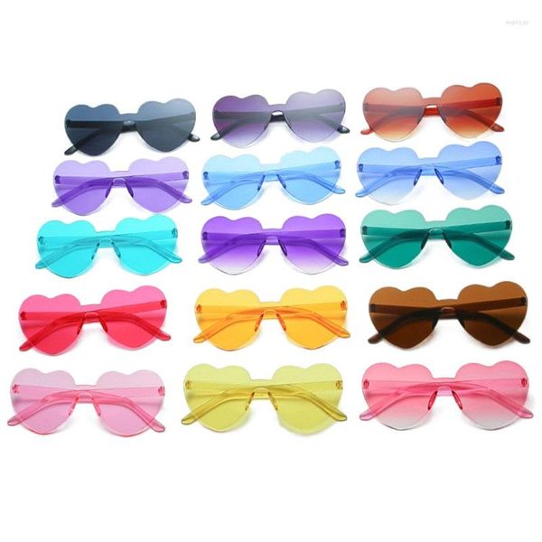 Lunettes de soleil sans cadre en forme de coeur dame femmes couleur bonbon lentille lunettes de soleil en plastique classique Vintage sans monture Feminino