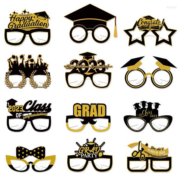 Lunettes de soleil Cadres 12pcs Selfie Po Booth Props Graduation Party Décoration Drôle Lunettes Papier Cadre Célébration Fournitures 2023